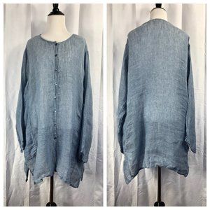 Eileen Fisher Linen Lagenlook Button Front Top XL